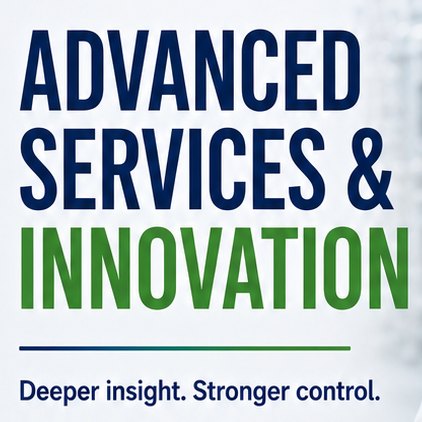 Sophia CDMO Advanced Services & Innovation promotional ad that just is text 'Advanced Services & Innovation' Deeper insight. Stronger Control. 