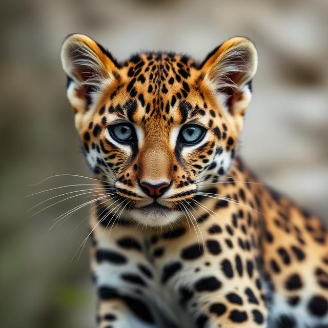 Cute leopard looking at you with beautiful eyes and fur.
